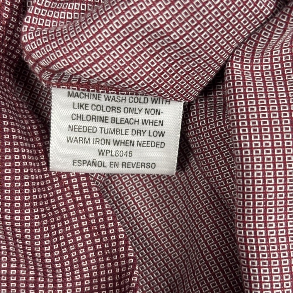 Tasso Elba Shirt Mens L Maroon & White Geometric Long Sleeve Button Up Cotton - Picture 8 of 12